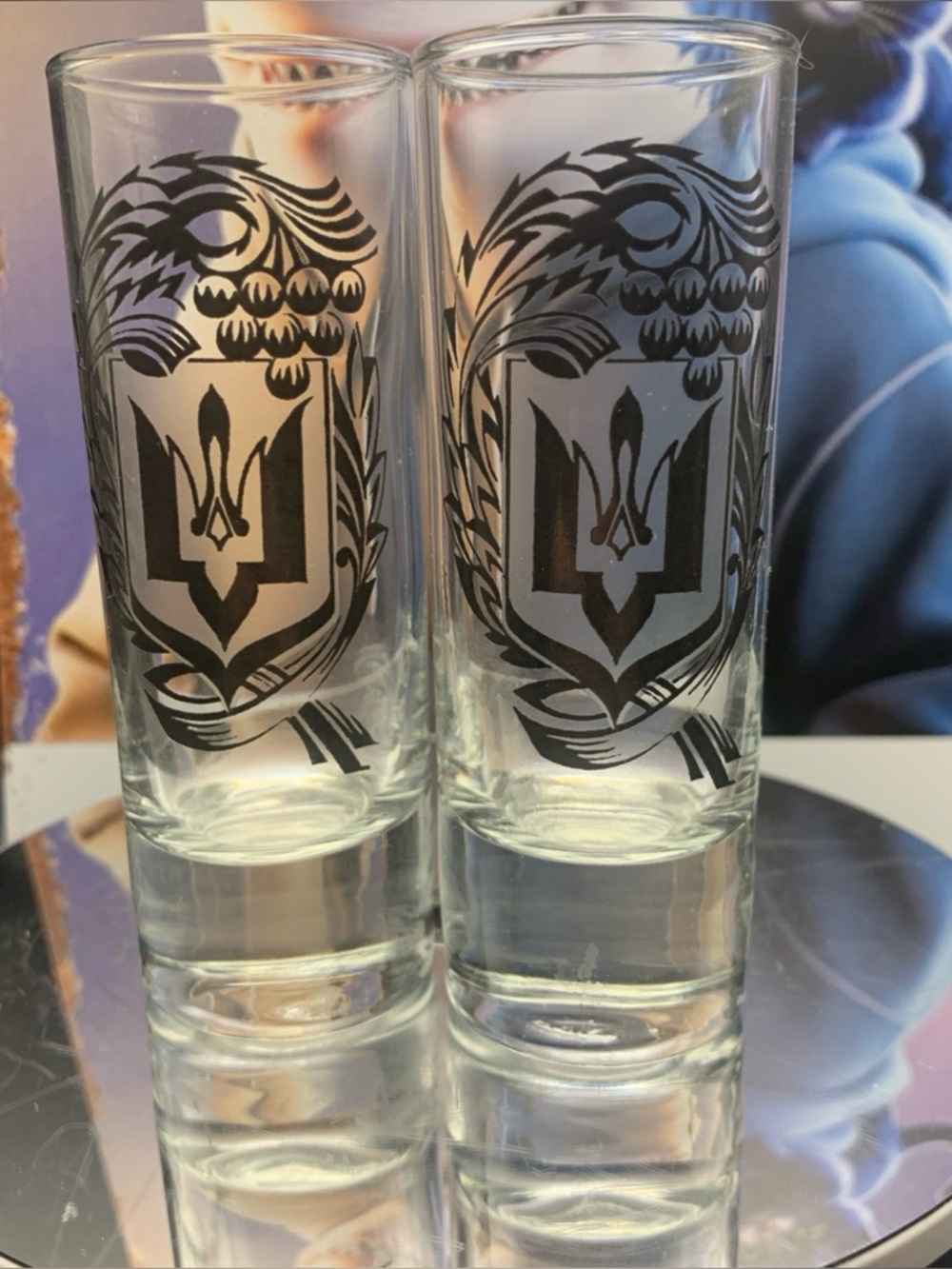 Vintage Ukraine Tryzub Coat of Arms Trident Shot Glass Shotglass Lot of 2
